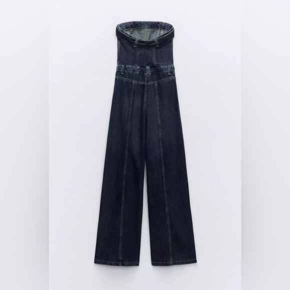 Zara STRAPLESS TRF DENIM JUMPSUIT. Navy Blue. Size M. New with Tags. - Picture 14 of 14